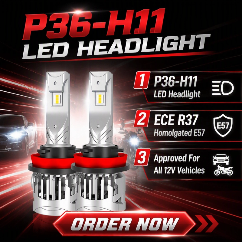 A Luxfighter bemutatja az ECE R37 tanúsítvánnyal rendelkező P36 H11 LED-es fényszóró izzót